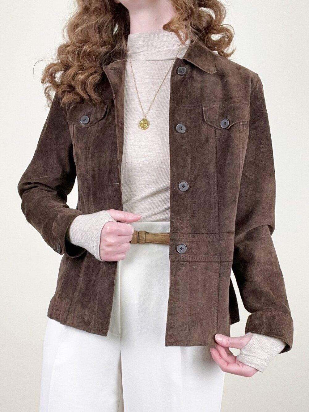 Vintage Suede Coat Leather Utility Safari Jacket Brown Minimalist 90s Y2K 2000s